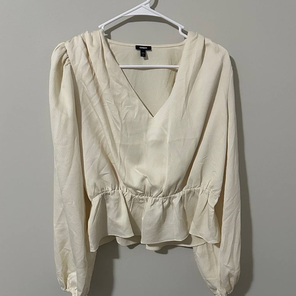 Express Cream Peplum V-Neck Blouse
